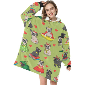 Fancy Dress Pugs Love Blanket Hoodie for Women-Apparel-Apparel, Blankets-8