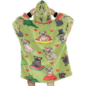 Fancy Dress Pugs Love Blanket Hoodie for Women-Apparel-Apparel, Blankets-11