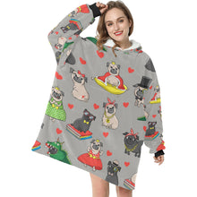 Load image into Gallery viewer, Fancy Dress Pugs Love Blanket Hoodie for Women-Apparel-Apparel, Blankets-15