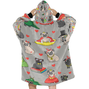 Fancy Dress Pugs Love Blanket Hoodie for Women-Apparel-Apparel, Blankets-12