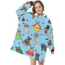 Load image into Gallery viewer, Fancy Dress Pugs Love Blanket Hoodie for Women-Apparel-Apparel, Blankets-6