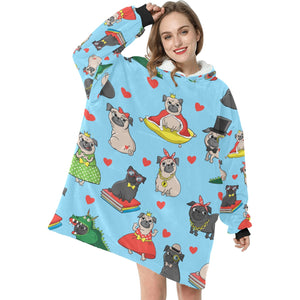 Fancy Dress Pugs Love Blanket Hoodie for Women-Apparel-Apparel, Blankets-6