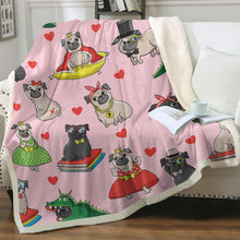Load image into Gallery viewer, Fancy Dress Pugs Love Soft Warm Fleece Blanket-Blanket-Blankets, Home Decor, Pug-Soft Pink-Small-2