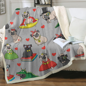 Fancy Dress Pugs Love Soft Warm Fleece Blanket-Blanket-Blankets, Home Decor, Pug-Warm Gray-Small-3