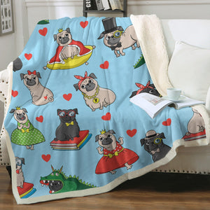 Fancy Dress Pugs Love Soft Warm Fleece Blanket-Blanket-Blankets, Home Decor, Pug-Sky Blue-Small-4