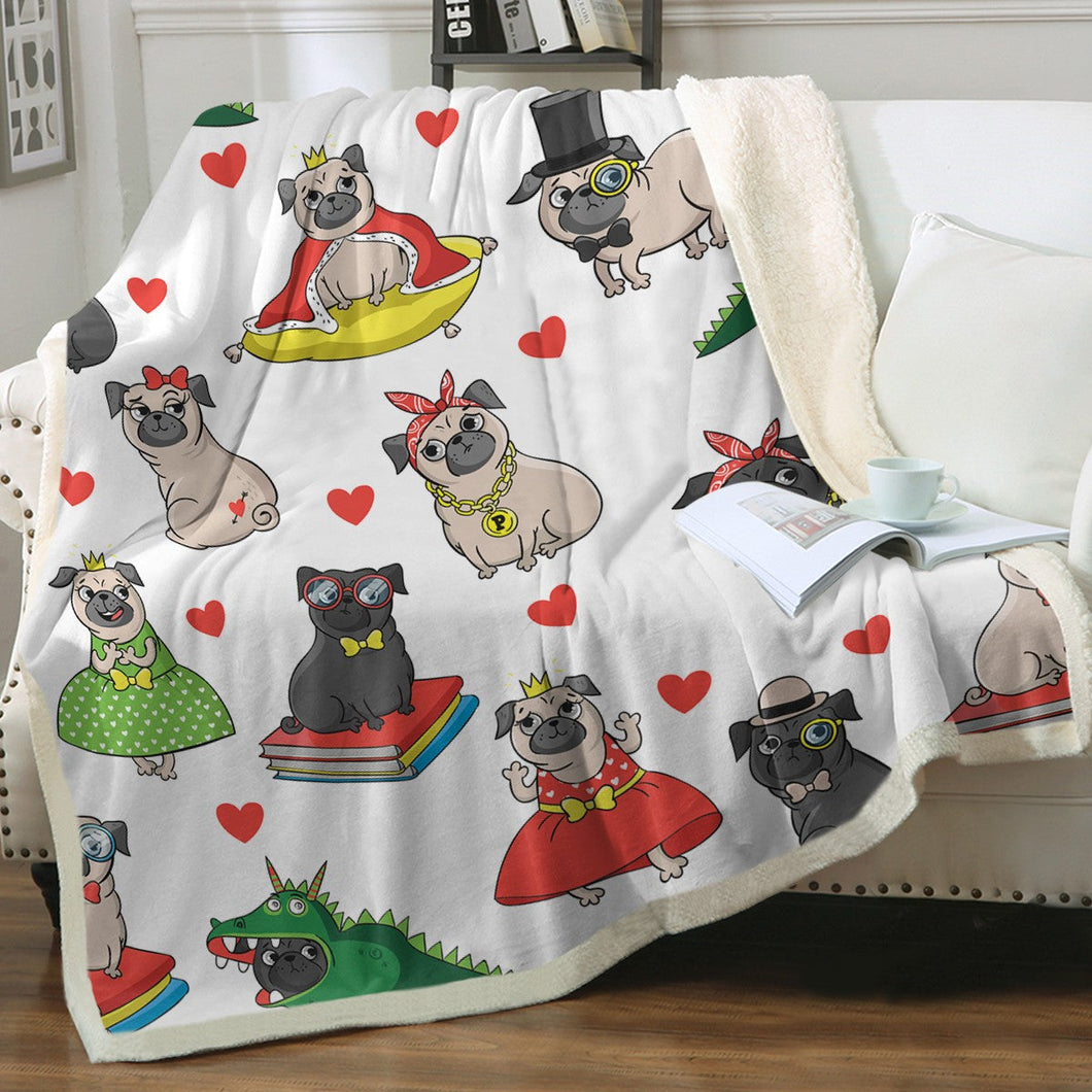 Fancy Dress Pugs Love Soft Warm Fleece Blanket-Blanket-Blankets, Home Decor, Pug-Ivory-Small-1