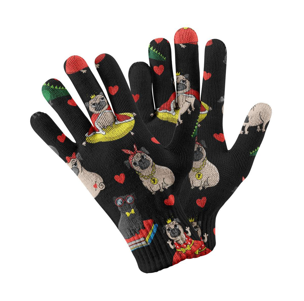 Fancy Dress Pugs Love Touch Screen Gloves - 4 Colors-Accessories-Accessories, Dog Dad Gifts, Dog Mom Gifts, Gloves, Pug-Black-4