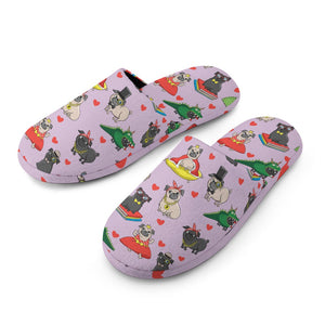 Fancy Dress Pugs Women's Cotton Mop Slippers-Footwear-Accessories, Pug, Slippers-15