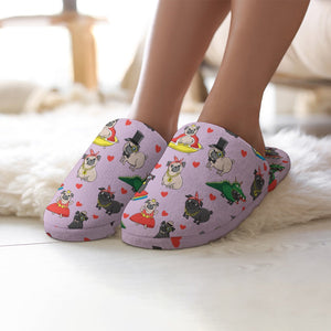 Fancy Dress Pugs Women's Cotton Mop Slippers-Footwear-Accessories, Pug, Slippers-16