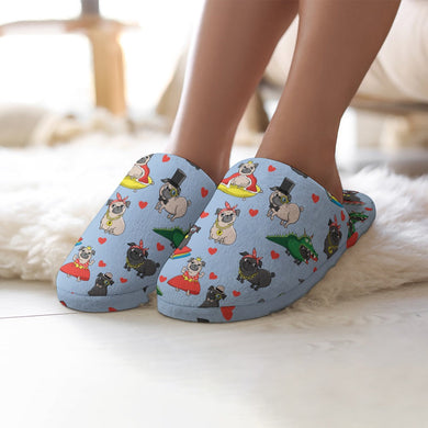 Fancy Dress Pugs Women's Cotton Mop Slippers-Footwear-Accessories, Pug, Slippers-2