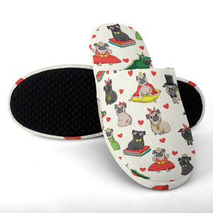 Fancy Dress Pugs Women's Cotton Mop Slippers-Footwear-Accessories, Pug, Slippers-6