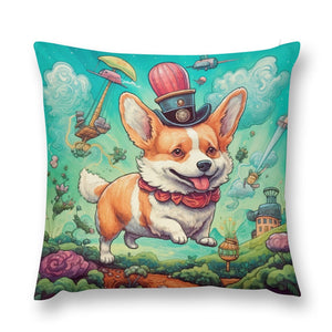 Fantastical Flight Corgi Plush Pillow Case-Cushion Cover-Corgi, Dog Dad Gifts, Dog Mom Gifts, Home Decor, Pillows-12 "×12 "-1