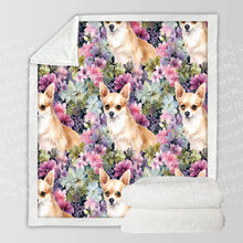 Load image into Gallery viewer, Fawn and White Chihuahua Dreams in Pastel Blooms Soft Warm Fleece Blanket-Blanket-Blankets, Chihuahua, Home Decor-10