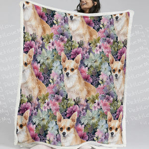 Fawn and White Chihuahua Dreams in Pastel Blooms Soft Warm Fleece Blanket-Blanket-Blankets, Chihuahua, Home Decor-11