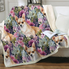 Load image into Gallery viewer, Fawn and White Chihuahua Dreams in Pastel Blooms Soft Warm Fleece Blanket-Blanket-Blankets, Chihuahua, Home Decor-12