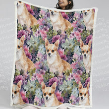 Load image into Gallery viewer, Fawn and White Chihuahua Dreams in Pastel Blooms Soft Warm Fleece Blanket-Blanket-Blankets, Chihuahua, Home Decor-2
