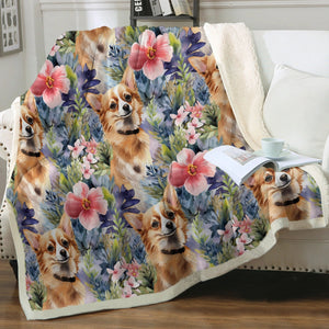 Fawn and White Chihuahuas Garden Gala Soft Warm Fleece Blanket-Blanket-Blankets, Chihuahua, Home Decor-12