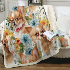 Fawn and White Chihuahuas in Bloom Soft Warm Fleece Blanket-Blanket-Blankets, Chihuahua, Home Decor-12