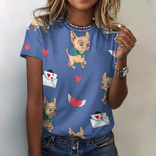 Load image into Gallery viewer, Love Letter Fawn Chihuahuas All Over Print Women&#39;s Cotton T-Shirt - 4 Colors-Apparel-Apparel, Chihuahua, Shirt, T Shirt-Blue-2XS-3