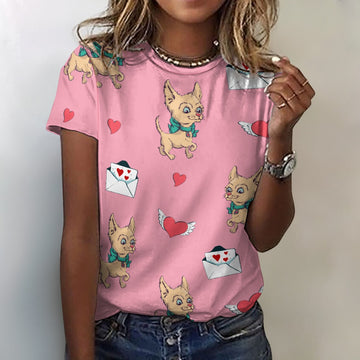 Love Letter Fawn Chihuahuas All Over Print Women's Cotton T-Shirt - 4 Colors-Apparel-Apparel, Chihuahua, Shirt, T Shirt-Pink-2XS-2