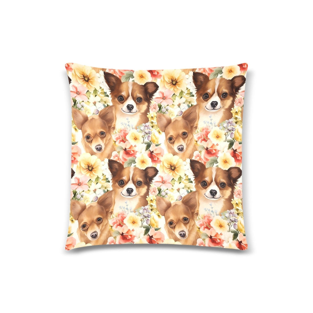 Fawn Chihuahuas Floral Tapestry Throw Pillow Cover-Cushion Cover-Chihuahua, Home Decor, Pillows-One Size-1