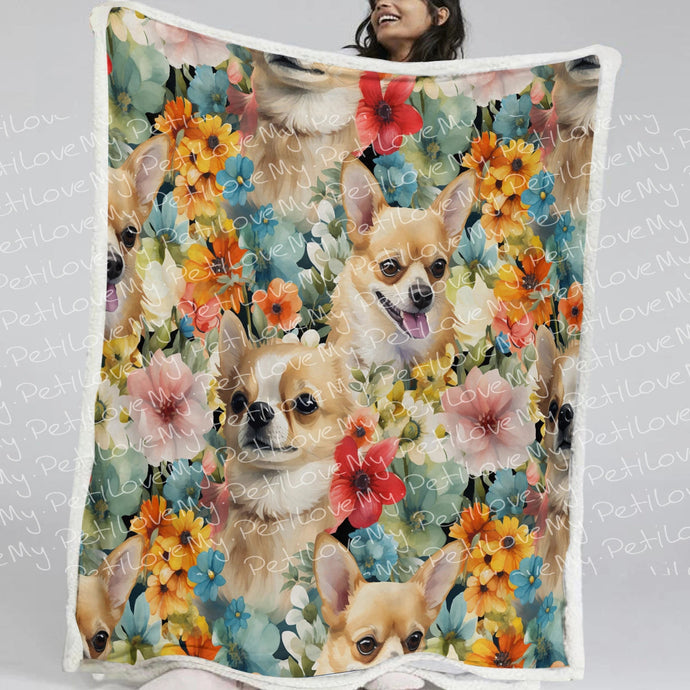 Fawn Chihuahuas in Bloom Soft Warm Fleece Blanket-Blanket-Blankets, Chihuahua, Home Decor-Small-1