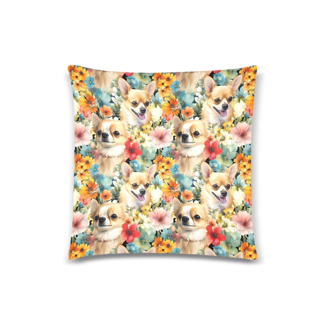 Fawn Chihuahus Blossoming Delight Throw Pillow Cover-Cushion Cover-Chihuahua, Home Decor, Pillows-One Size-1