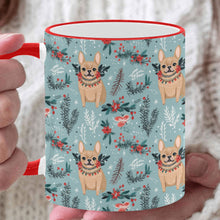 Load image into Gallery viewer, Fawn / Cream Festive French Bulldog Winter Flora Christmas Coffee Mug-White3-ONE SIZE-1