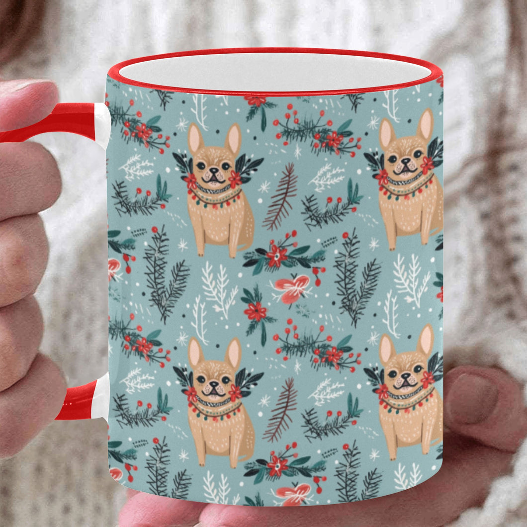 Fawn / Cream Festive French Bulldog Winter Flora Christmas Coffee Mug-White3-ONE SIZE-1
