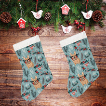Load image into Gallery viewer, Fawn / Cream Festive French Bulldog Winter Flora Christmas Stocking-Christmas Ornament-Christmas, French Bulldog, Home Decor-26X42CM-White-2