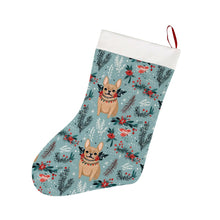 Load image into Gallery viewer, Fawn / Cream Festive French Bulldog Winter Flora Christmas Stocking-Christmas Ornament-Christmas, French Bulldog, Home Decor-26X42CM-White-1