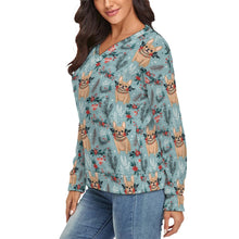 Load image into Gallery viewer, Fawn / Cream Festive French Bulldog Women&#39;s V-Neck Christmas Sweater-Apparel-Apparel,Christmas,Dog Mom Gifts,French Bulldog,Sweater,Sweatshirt-4