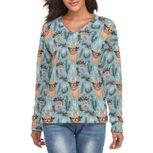 Load image into Gallery viewer, Fawn / Cream Festive French Bulldog Women&#39;s V-Neck Christmas Sweater-Apparel-Apparel,Christmas,Dog Mom Gifts,French Bulldog,Sweater,Sweatshirt-S-White9-1