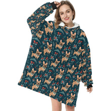 Load image into Gallery viewer, Fawn / Cream French Bulldog Festive Flair Christmas Blanket Hoodie-Blanket-Apparel, Blanket Hoodie, Blankets, Christmas, Dog Mom Gifts, French Bulldog-ONE SIZE-1