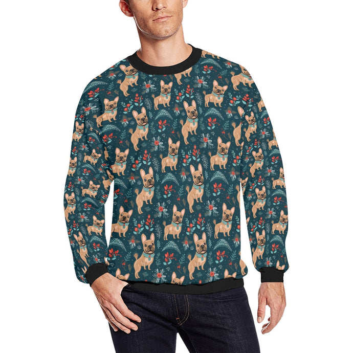 Fawn / Cream French Bulldog Festive Flair Christmas Fuzzy Sweatshirt for Men-Apparel-Apparel, Christmas, Dog Dad Gifts, French Bulldog, Sweatshirt-S-1