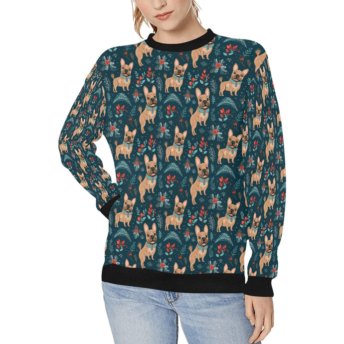 Fawn / Cream French Bulldog Festive Flair Christmas Sweatshirt for Women-Apparel-Apparel, Christmas, Dog Mom Gifts, French Bulldog, Sweatshirt-White3-S-1