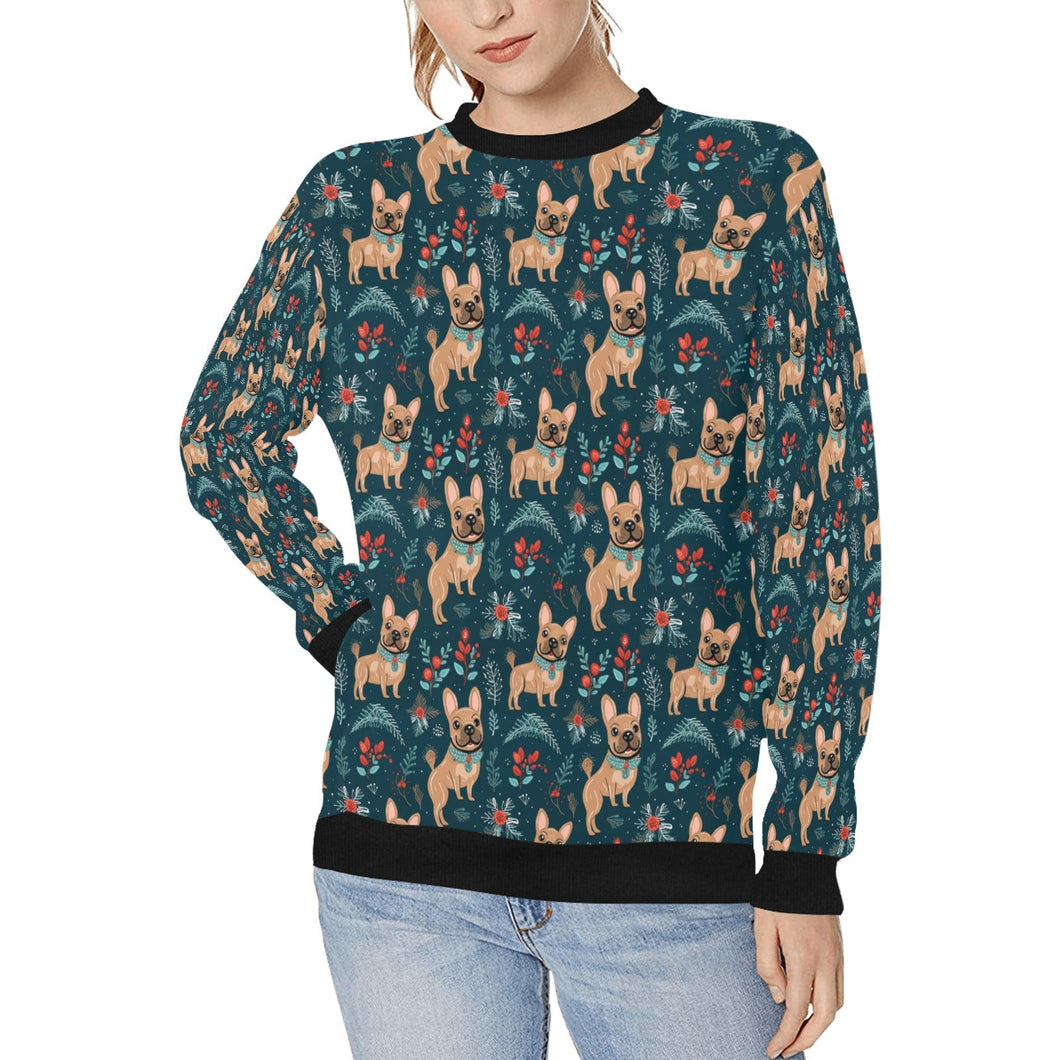 Fawn / Cream French Bulldog Festive Flair Christmas Sweatshirt for Women-Apparel-Apparel, Christmas, Dog Mom Gifts, French Bulldog, Sweatshirt-White3-S-1