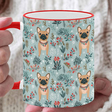 Load image into Gallery viewer, Fawn / Cream French Bulldog Frolic in Winter Botanicals Christmas Coffee Mug-White2-ONE SIZE-1