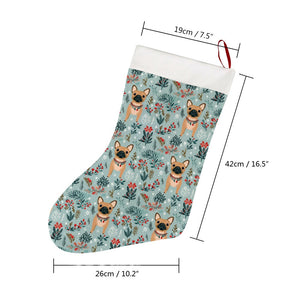 Fawn / Cream French Bulldog Frolic in Winter Botanicals Christmas Stocking-Christmas Ornament-Christmas, French Bulldog, Home Decor-26X42CM-White-4