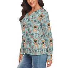 Load image into Gallery viewer, Fawn / Cream French Bulldog Frolic Women's V-Neck Christmas Sweater-Apparel-Apparel,Christmas,Dog Mom Gifts,French Bulldog,Sweater,Sweatshirt-3