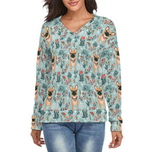 Load image into Gallery viewer, Fawn / Cream French Bulldog Frolic Women's V-Neck Christmas Sweater-Apparel-Apparel,Christmas,Dog Mom Gifts,French Bulldog,Sweater,Sweatshirt-S-2