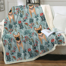 Load image into Gallery viewer, Fawn French Bulldog Frolic in Winter Botanicals Christmas Blanket-Blanket-Blankets, Christmas, French Bulldog, Home Decor-Small-1