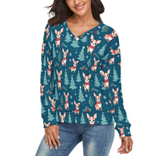 Load image into Gallery viewer, Fawn / Gold Chihuahua Winter Wonderland Women's V-Neck Christmas Sweater-Apparel-Apparel,Chihuahua,Christmas,Dog Mom Gifts,Sweater,Sweatshirt-2