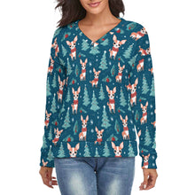 Load image into Gallery viewer, Fawn / Gold Chihuahua Winter Wonderland Women's V-Neck Christmas Sweater-Apparel-Apparel,Chihuahua,Christmas,Dog Mom Gifts,Sweater,Sweatshirt-S-White2-1