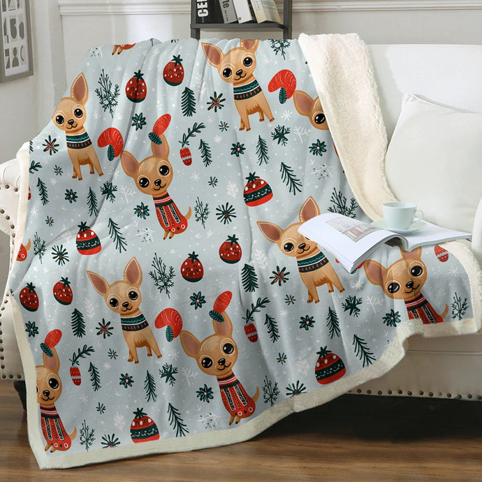 Fawn / Gold Chihuahua Yuletide Joy Christmas Blanket-Blanket-Blankets, Chihuahua, Christmas, Home Decor-Small-1