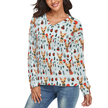 Fawn Gold Chihuahua Yuletide Joy Womens V Neck Christmas Sweater 4 360x