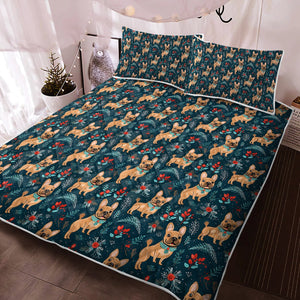 Fawn/Cream French Bulldog Festive Flair Christmas Quilt Blanket Bedding Set-Bedding-Bedding, Blankets, Christmas, French Bulldog, Home Decor-3