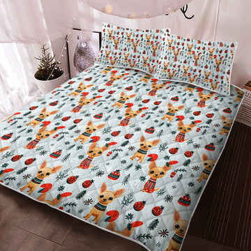 Fawngold Chihuahua Yuletide Joy Christmas Quilt Blanket Bedding Set 360x