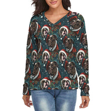 Load image into Gallery viewer, Festive Black White Boxer Women's V-Neck Christmas Sweater-Apparel-Apparel,Boxer,Christmas,Dog Mom Gifts,Sweater,Sweatshirt-S-White3-1