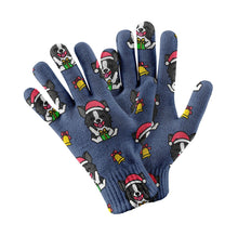 Load image into Gallery viewer, Festive Border Collie Cheer Touch Screen Gloves-Accessories-Accessories, Dog Dad Gifts, Dog Mom Gifts, Gloves-Navy-3